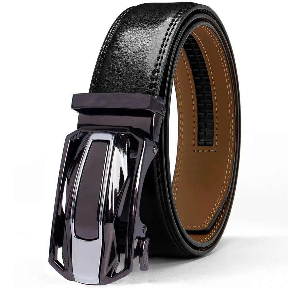 Ceinture en cuir véritable avec boucle automatique - Noir