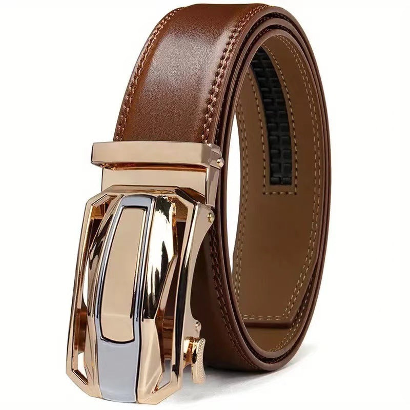 Ceinture en cuir véritable avec boucle automatique - Marron