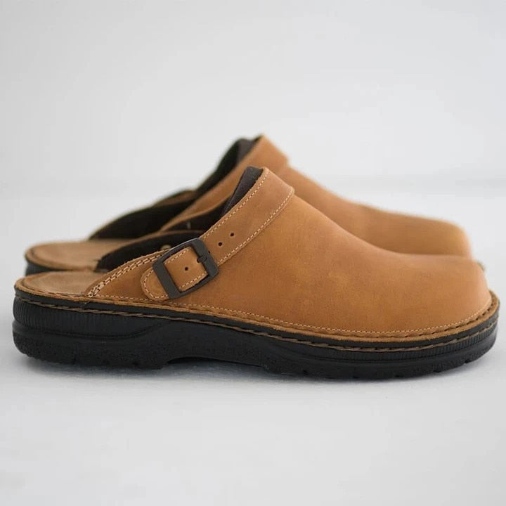 Chaussons orthopédiques homme en cuir confort - Kaki