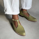 Chaussures Bride T Bout Pointu Femme - Vert