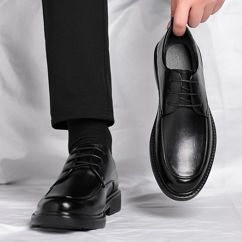 Chaussures en Cuir Véritable à Lacets Confort Semelle en Caoutchouc