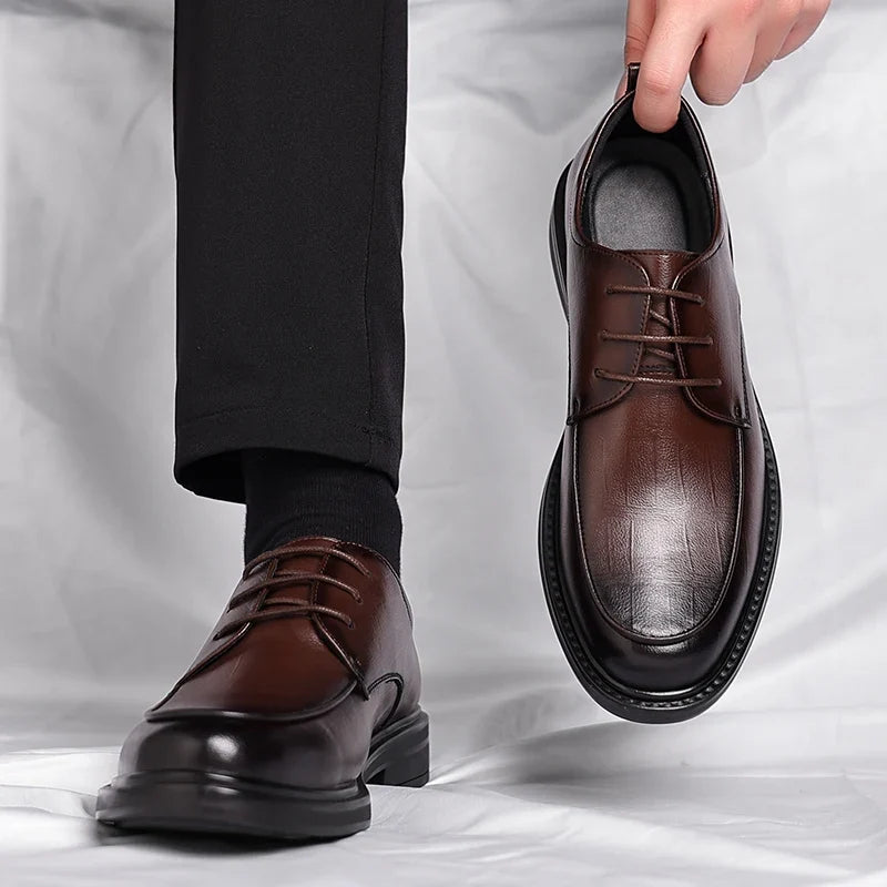 Chaussures en cuir véritable à lacets - Marron