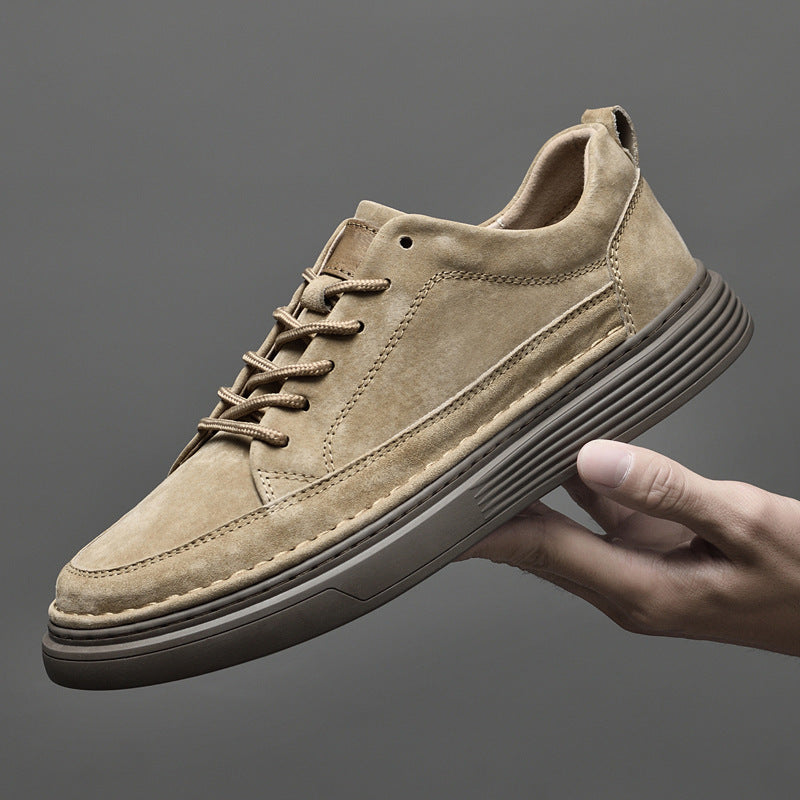 Chaussures en cuir véritable homme avec semelle en caoutchouc - Kaki