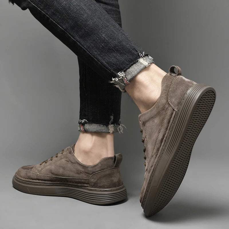 Chaussures en cuir véritable homme avec semelle en caoutchouc