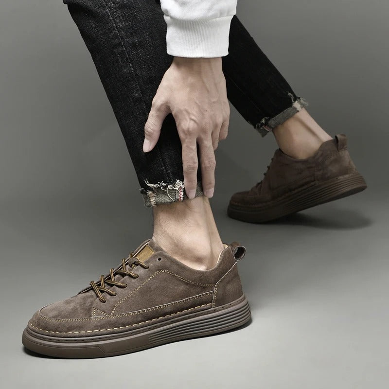 Chaussures en cuir véritable homme avec semelle en caoutchouc