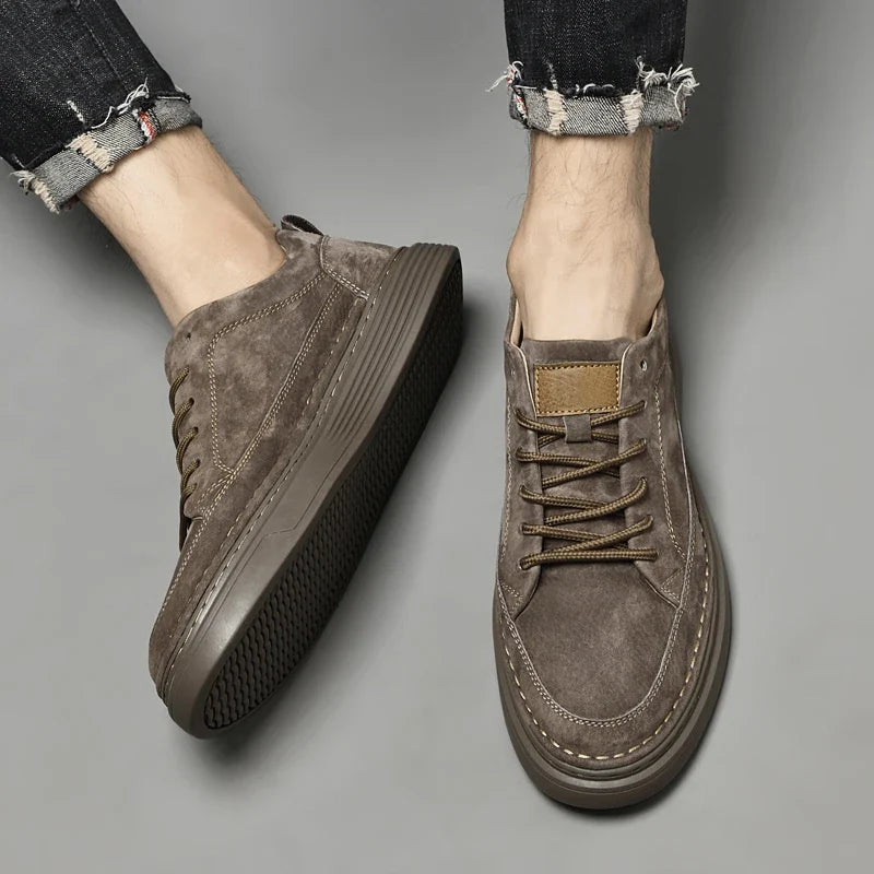 Chaussures en cuir véritable homme avec semelle en caoutchouc