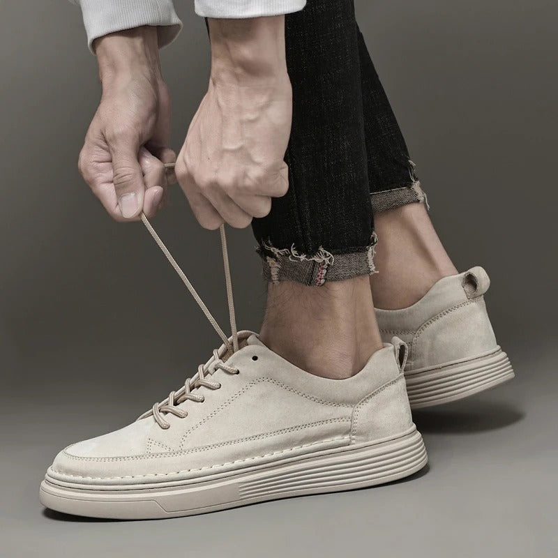 Chaussures en cuir véritable homme avec semelle en caoutchouc