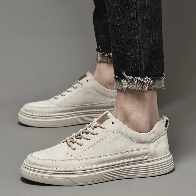 Chaussures en cuir véritable homme avec semelle en caoutchouc