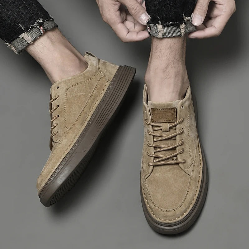Chaussures en cuir véritable homme avec semelle en caoutchouc