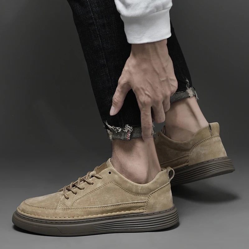 Chaussures en cuir véritable homme avec semelle en caoutchouc