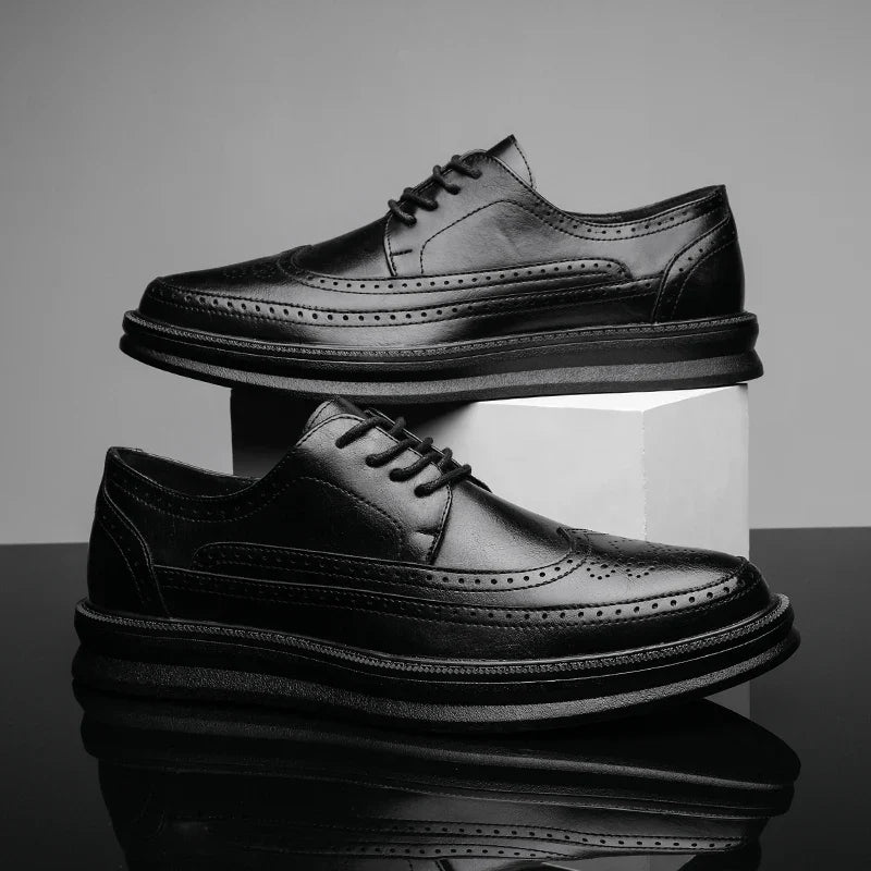 Chaussures en cuir véritable à lacets - Noir