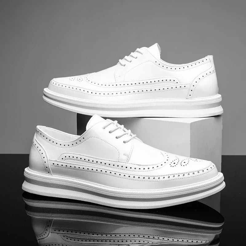 Chaussures en cuir véritable à lacets - Blanc