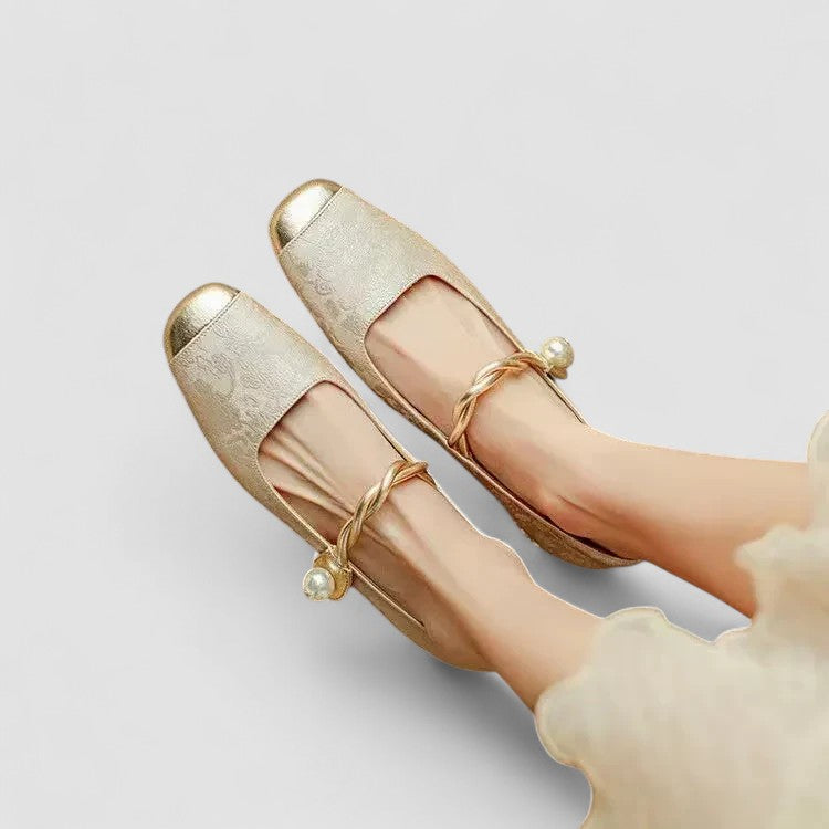 Chaussures Mary Jane Orthopédiques Femme Talon Bloc Bride - Beige