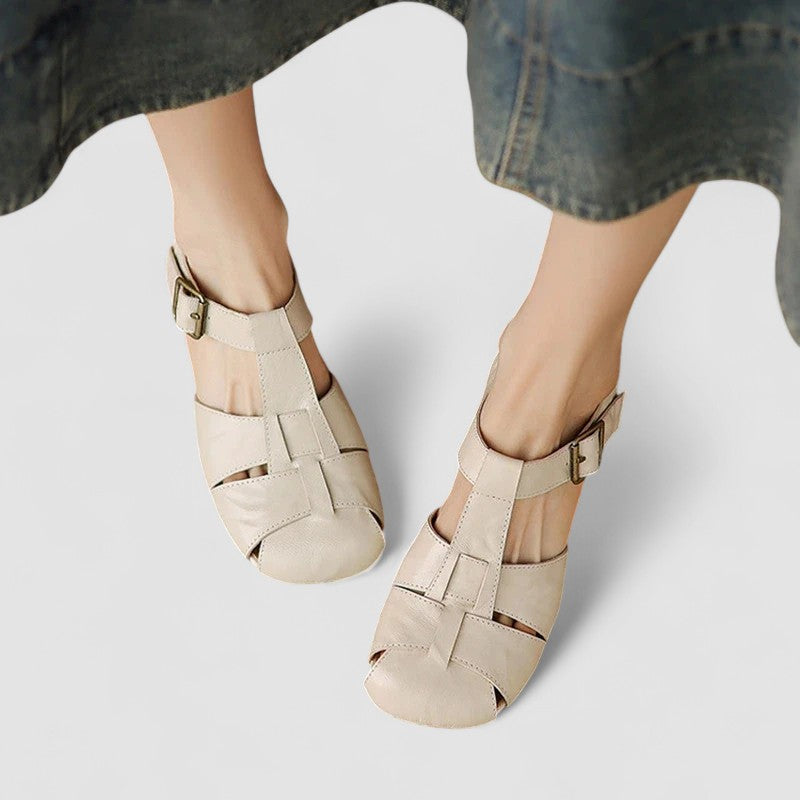 Chaussures Mary Jane Orthopédiques Femme Talon Bloc - Beige