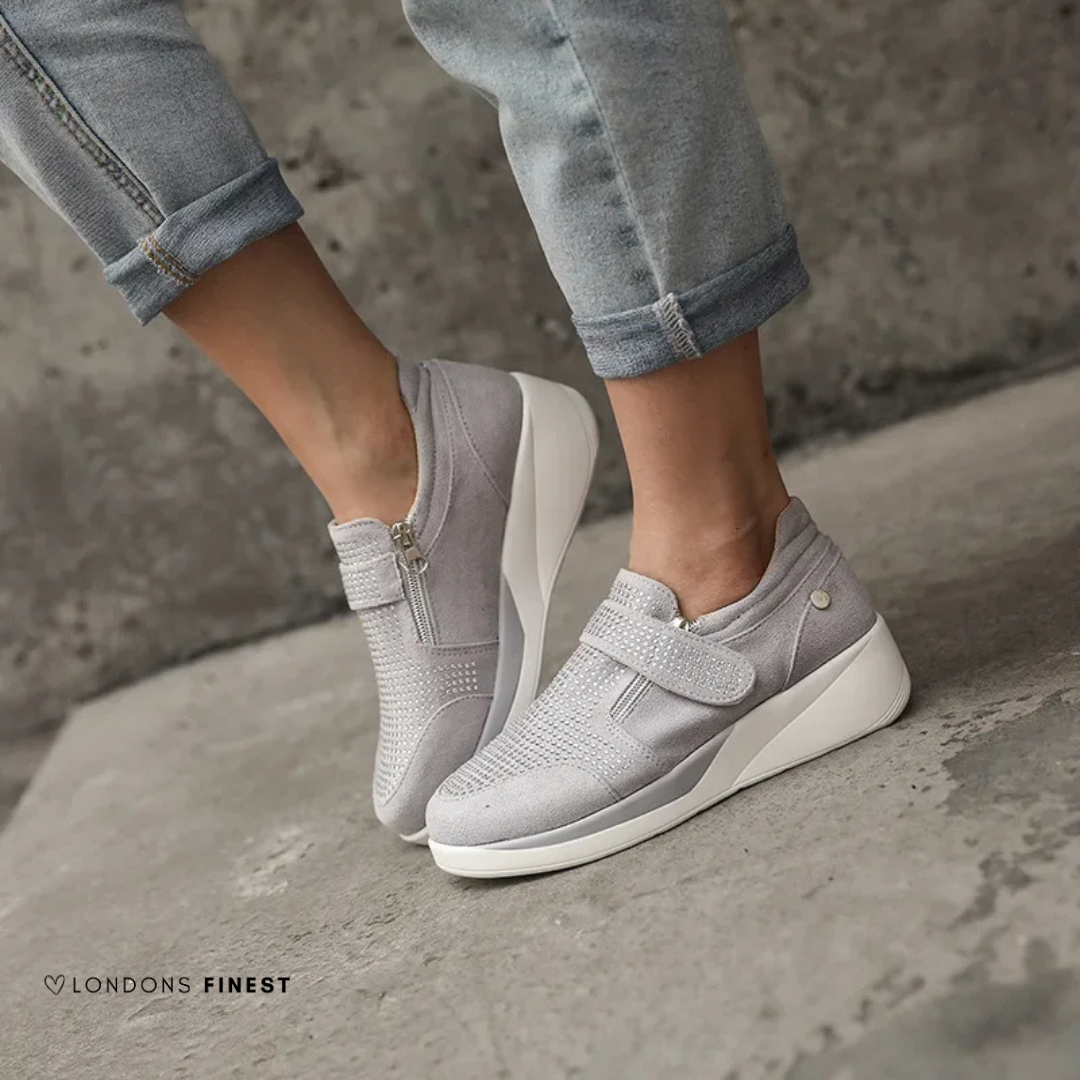 Chaussures orthopédiques femme à semelle rembourrée et sangles réglables - Gris