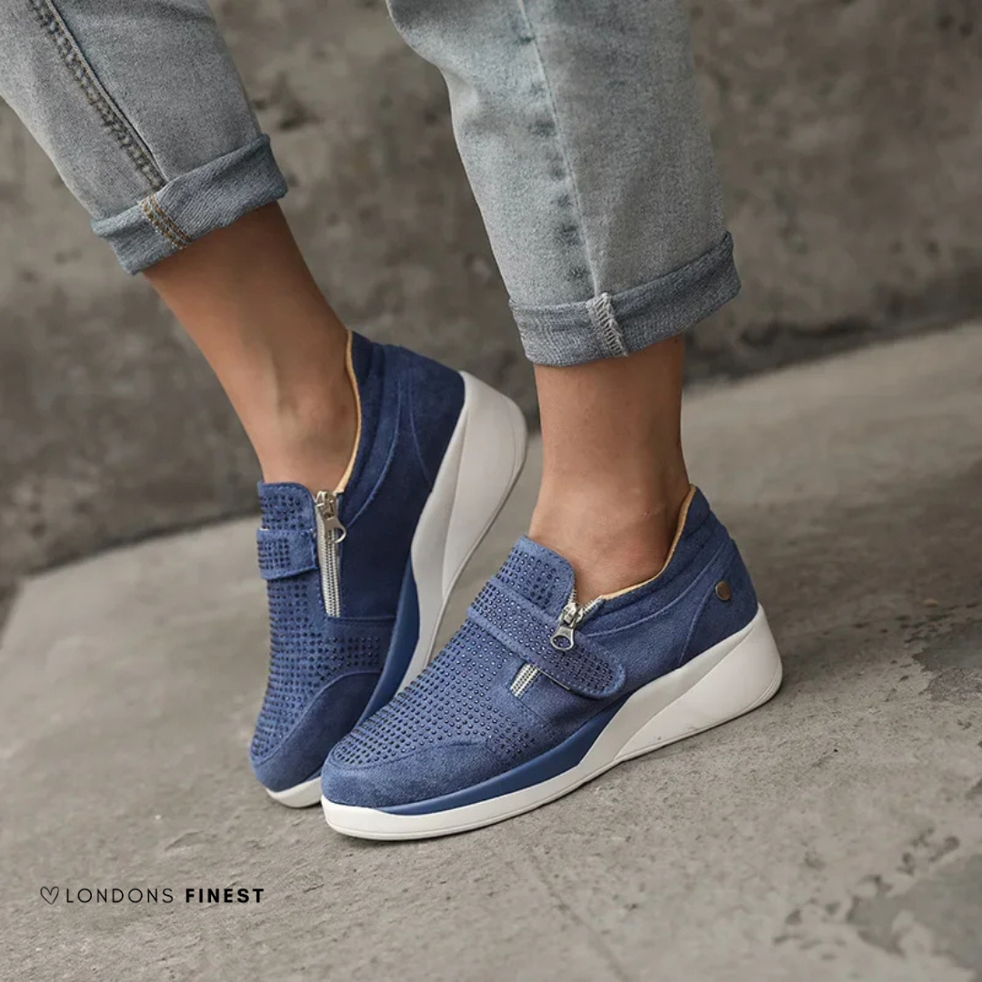 Chaussures orthopédiques femme à semelle rembourrée et sangles réglables - Bleu