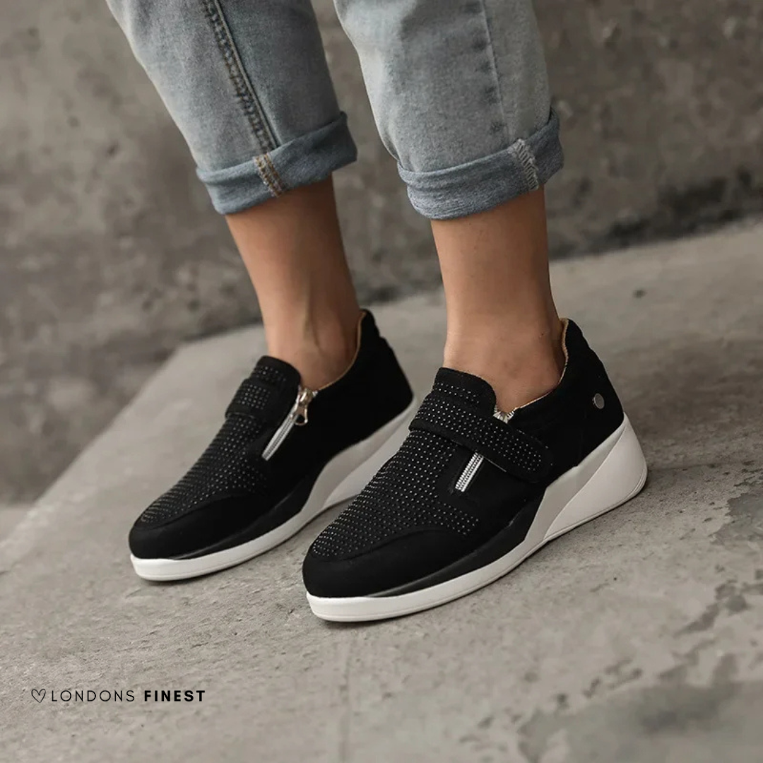 Chaussures orthopédiques femme à semelle rembourrée et sangles réglables - Noir