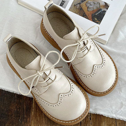 Chaussures Oxford Femme Bout Carré Large Détails Brogue - Ivoire