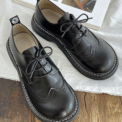 Chaussures Oxford Femme Bout Carré Large Détails Brogue - Noir
