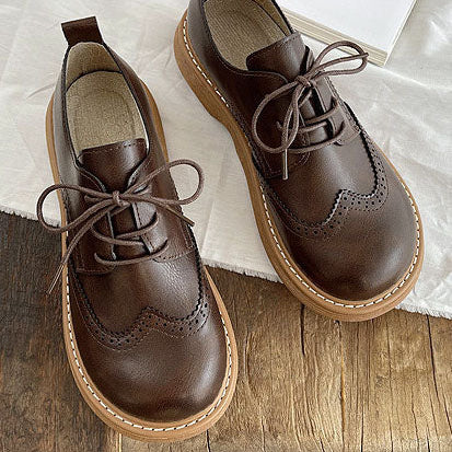 Chaussures Oxford Femme Bout Carré Large Détails Brogue - Café
