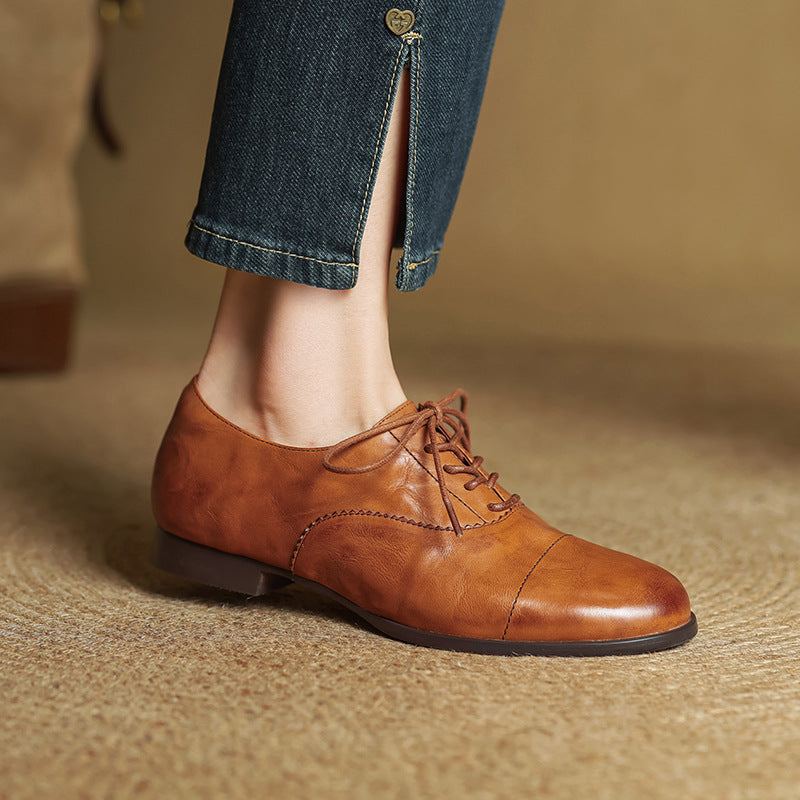 Chaussures Oxford Femme Cuir Véritable Lacets Semelle Confort