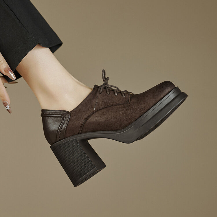 Chaussures Oxford Femme en Cuir Talon Bloc