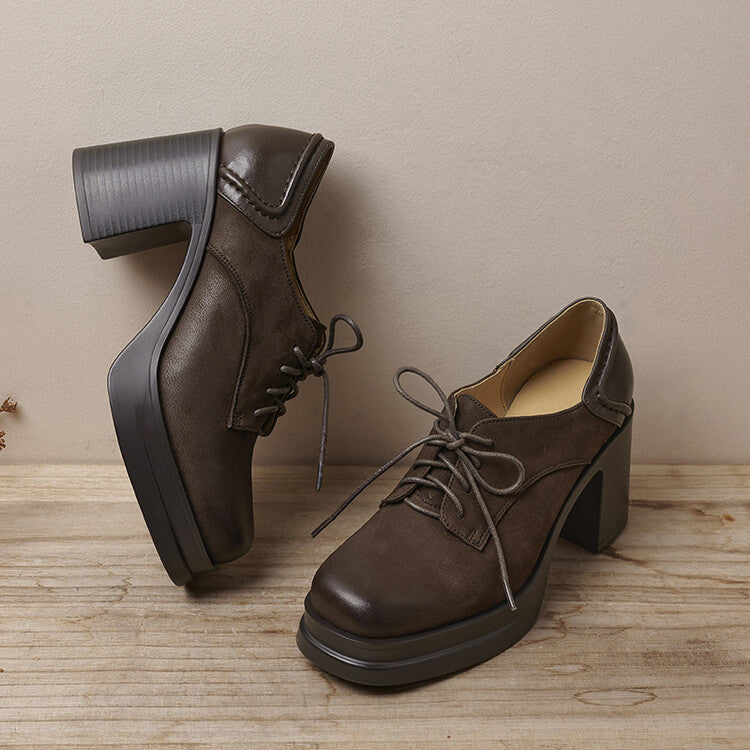 Chaussures Oxford Femme en Cuir Talon Bloc