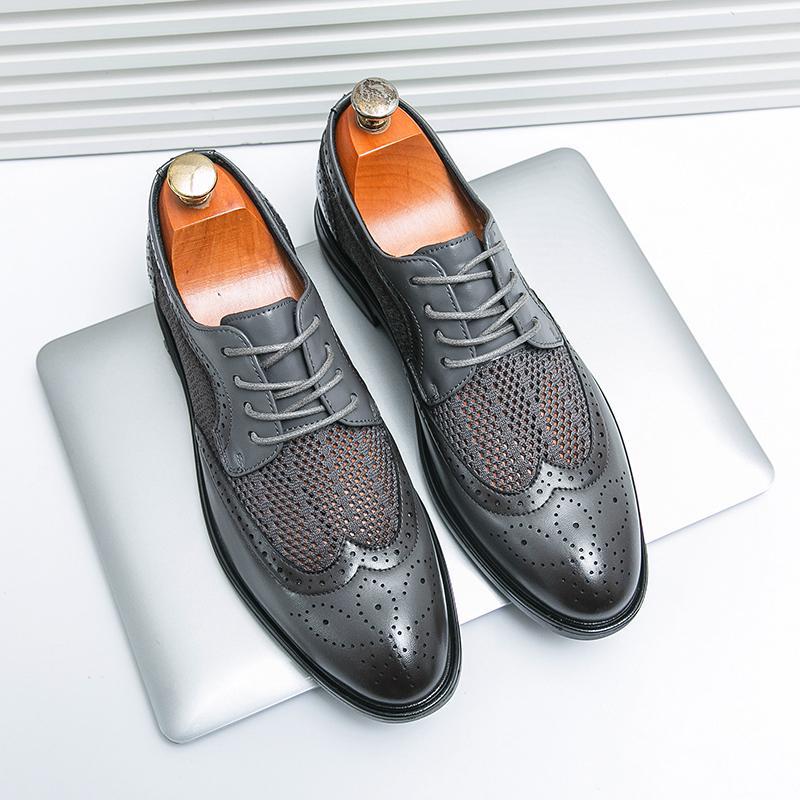 Chaussures Oxford Homme Cuir Végan Bout Fleuri - Gris