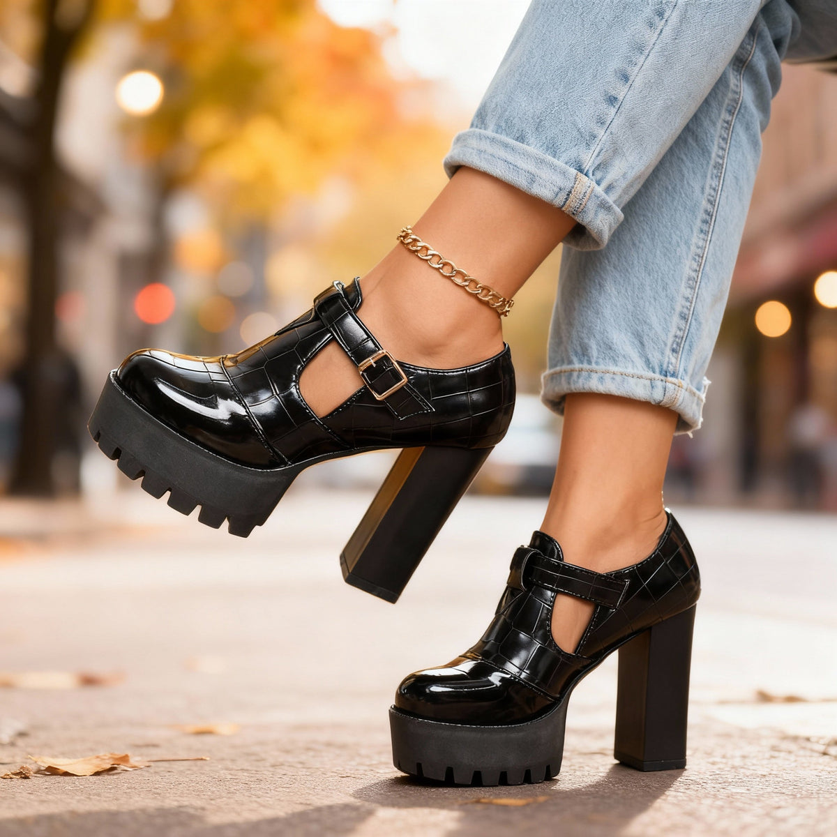 Chaussures Talon Bloc Plateforme Femme - Noir