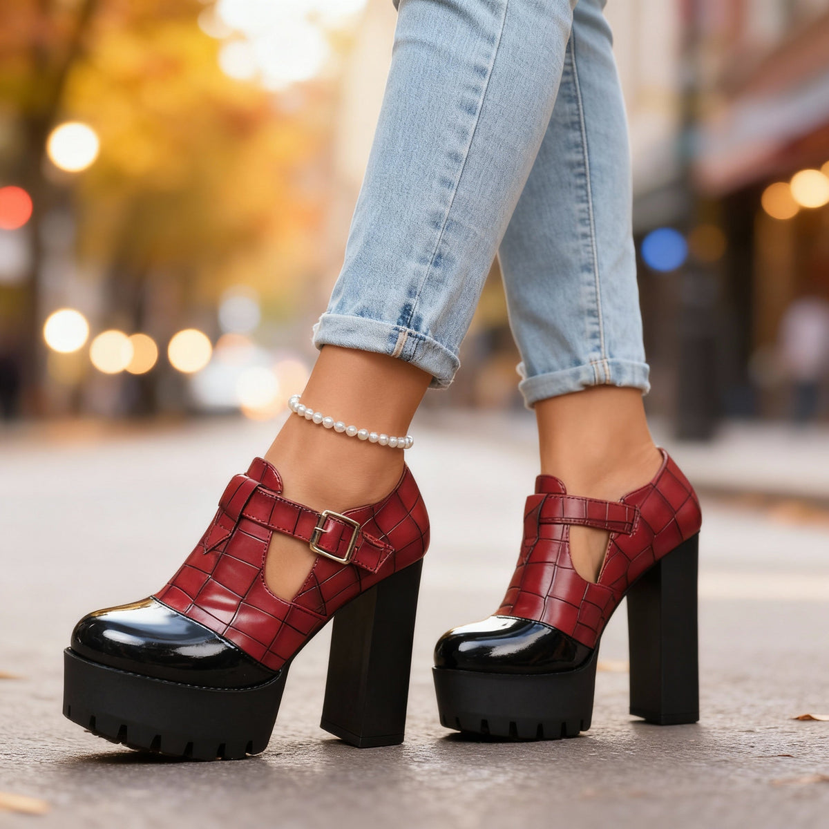 Chaussures Talon Bloc Plateforme Femme - Rouge
