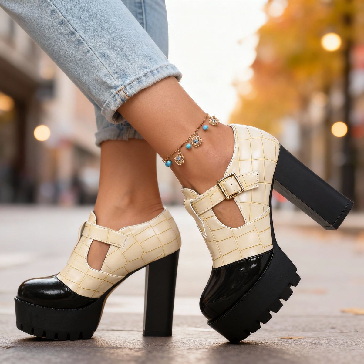 Chaussures Talon Bloc Plateforme Femme - Blanc