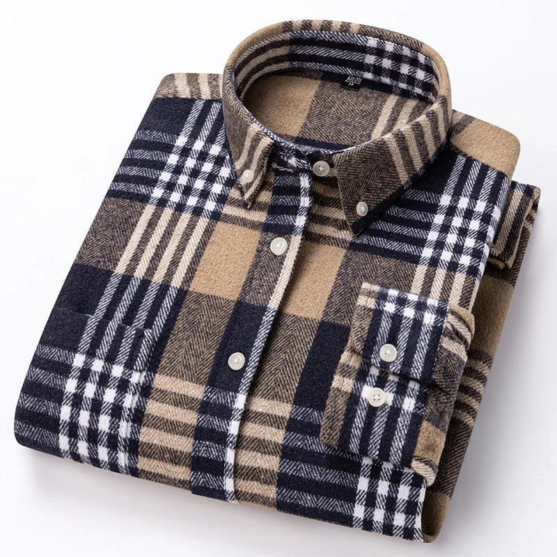 Chemise à carreaux homme col boutonné - Beige/Black