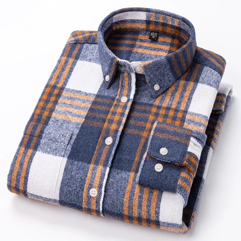 Chemise à carreaux homme col boutonné - Navy Blue/Orange