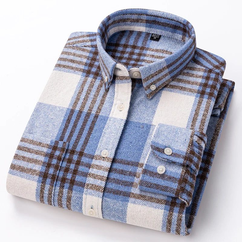 Chemise à carreaux homme col boutonné - Light Blue/Black