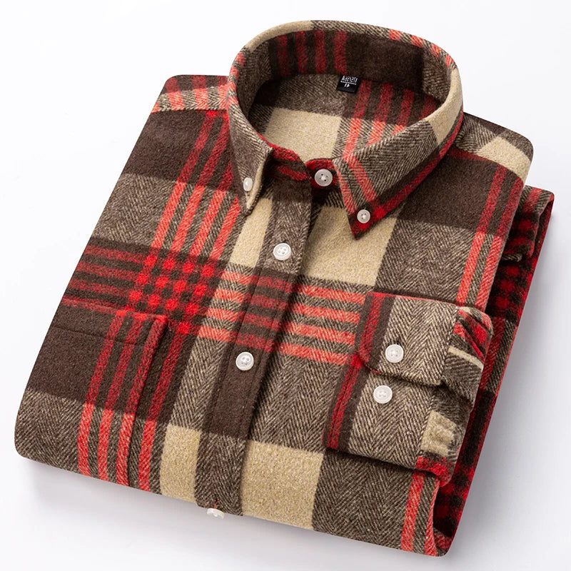 Chemise à carreaux homme col boutonné - Brown/Red