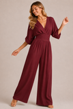 Combinaison femme jambes larges taille haute manches trois-quarts