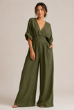 Combinaison femme jambes larges taille haute manches trois-quarts