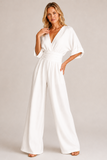 Combinaison femme jambes larges taille haute manches trois-quarts
