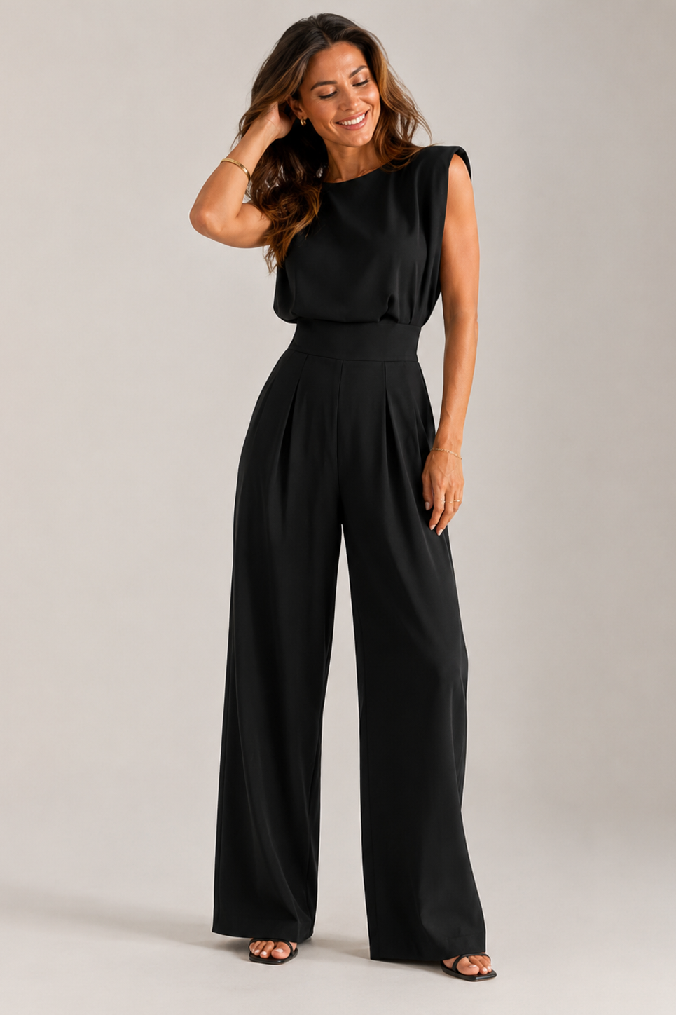 Combinaison sans manches femme taille haute jambes droites