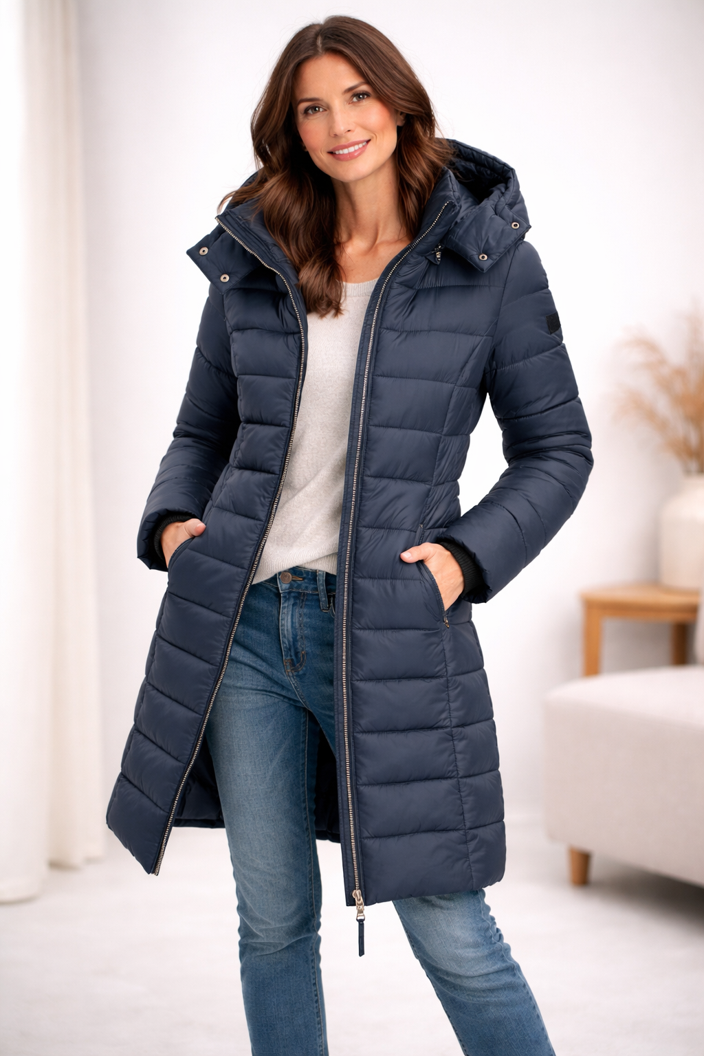 Doudoune à capuche femme zippée - Bleu Marine