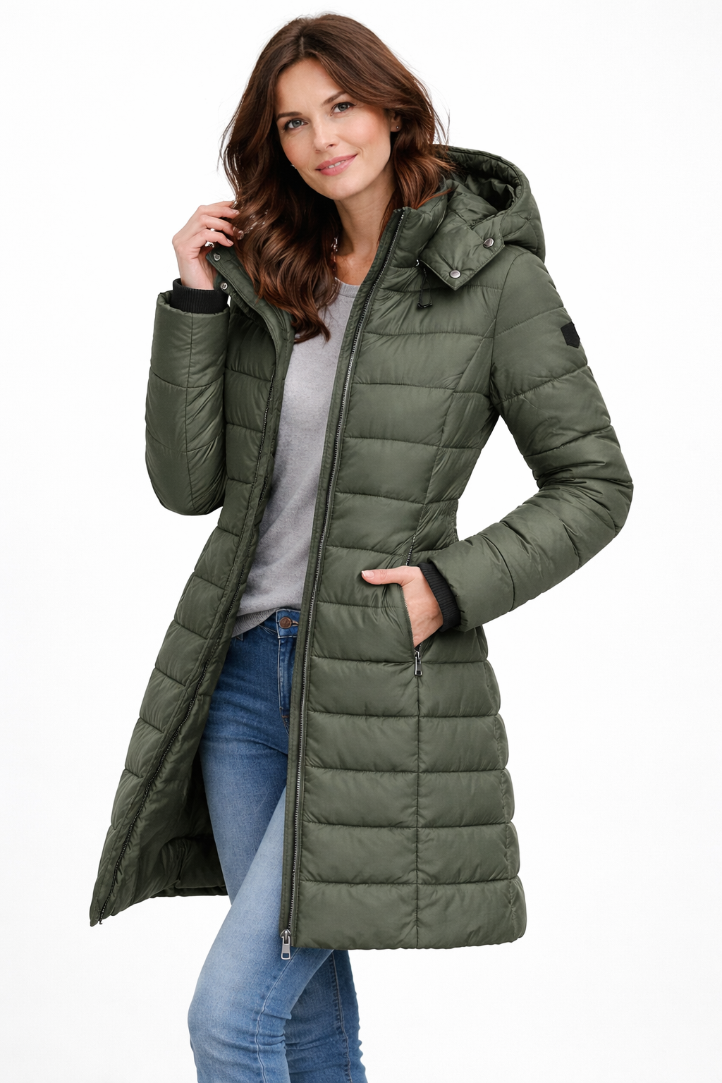 Doudoune à capuche femme zippée - Vert
