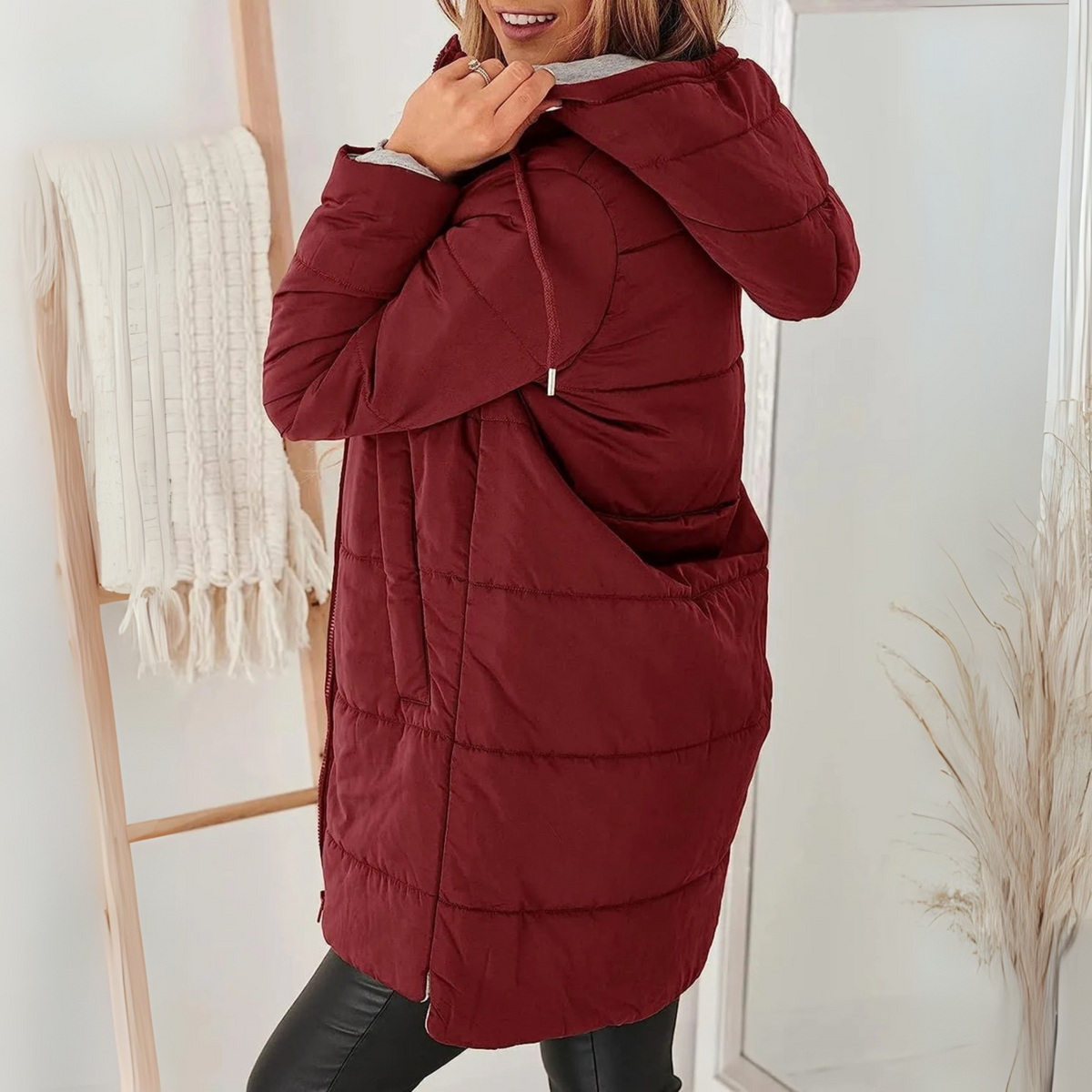 Doudoune Femme à Capuche Chaude Matelassée - Bordeaux