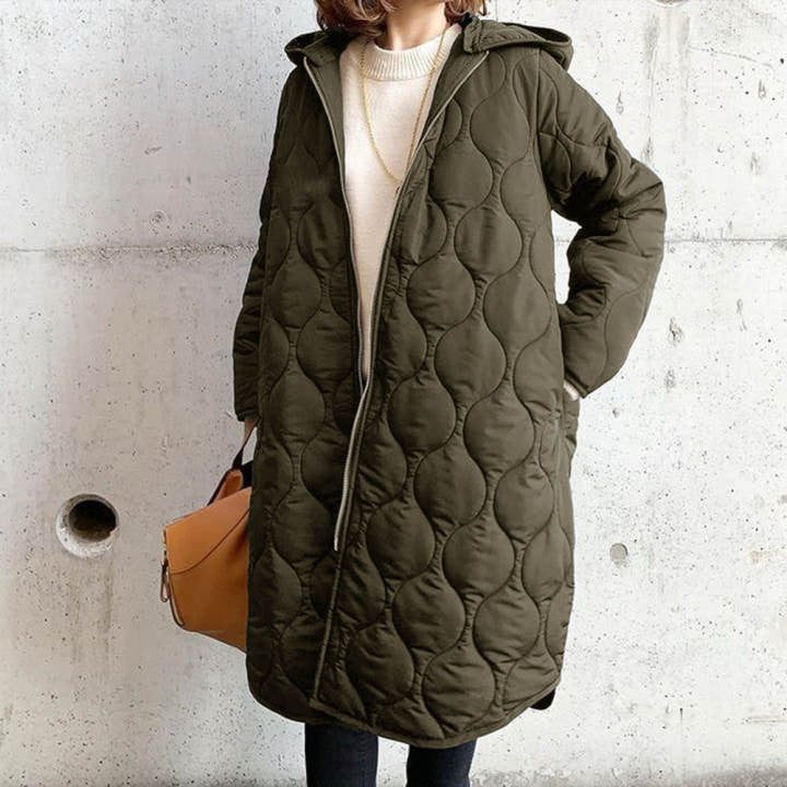 Doudoune femme matelassée à capuche oversize mi-longue - Vert