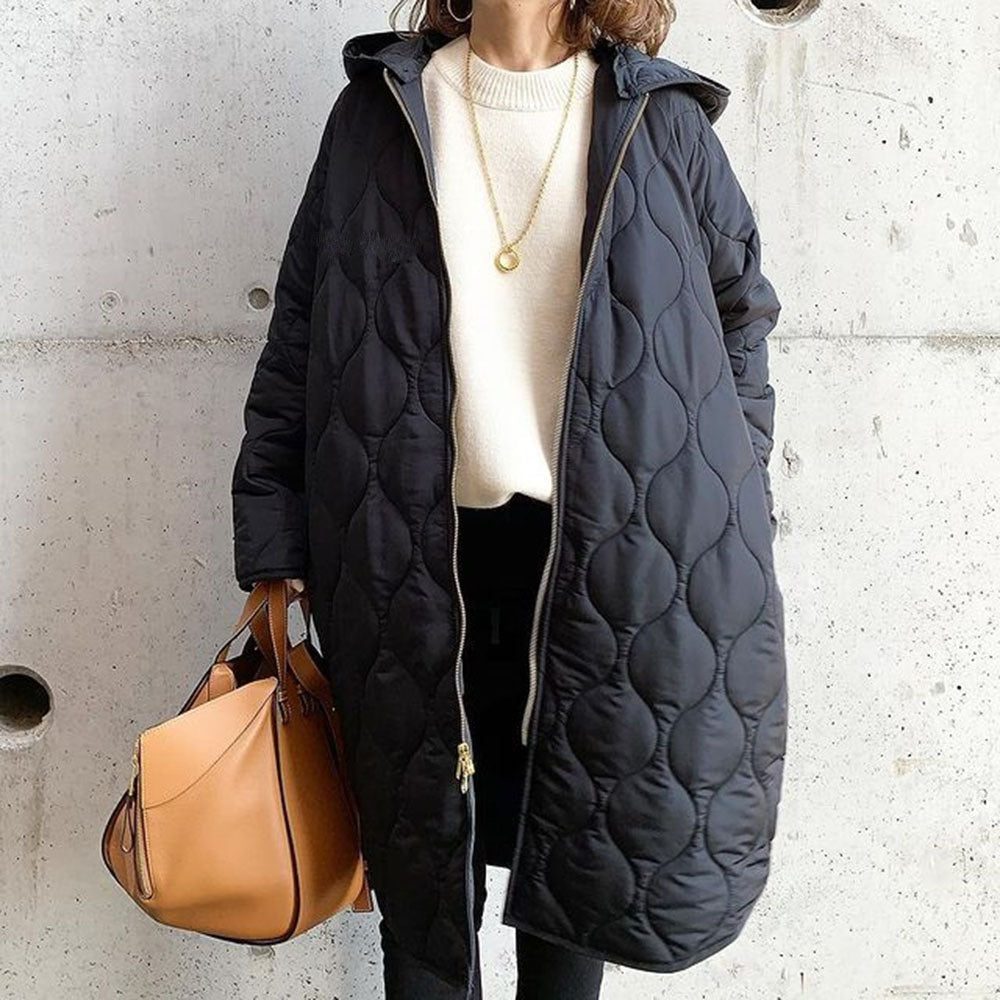 Doudoune femme matelassée à capuche oversize mi-longue - Noir