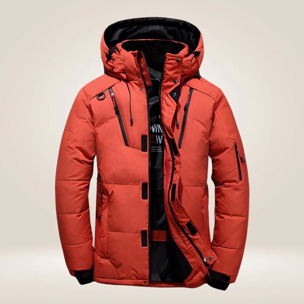 Doudoune Homme en Duvet Chaude à Capuche Amovible - Orange