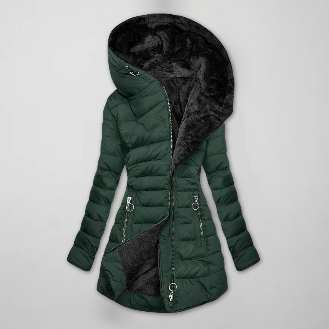 Doudoune longue femme à capuche matelassée - Vert