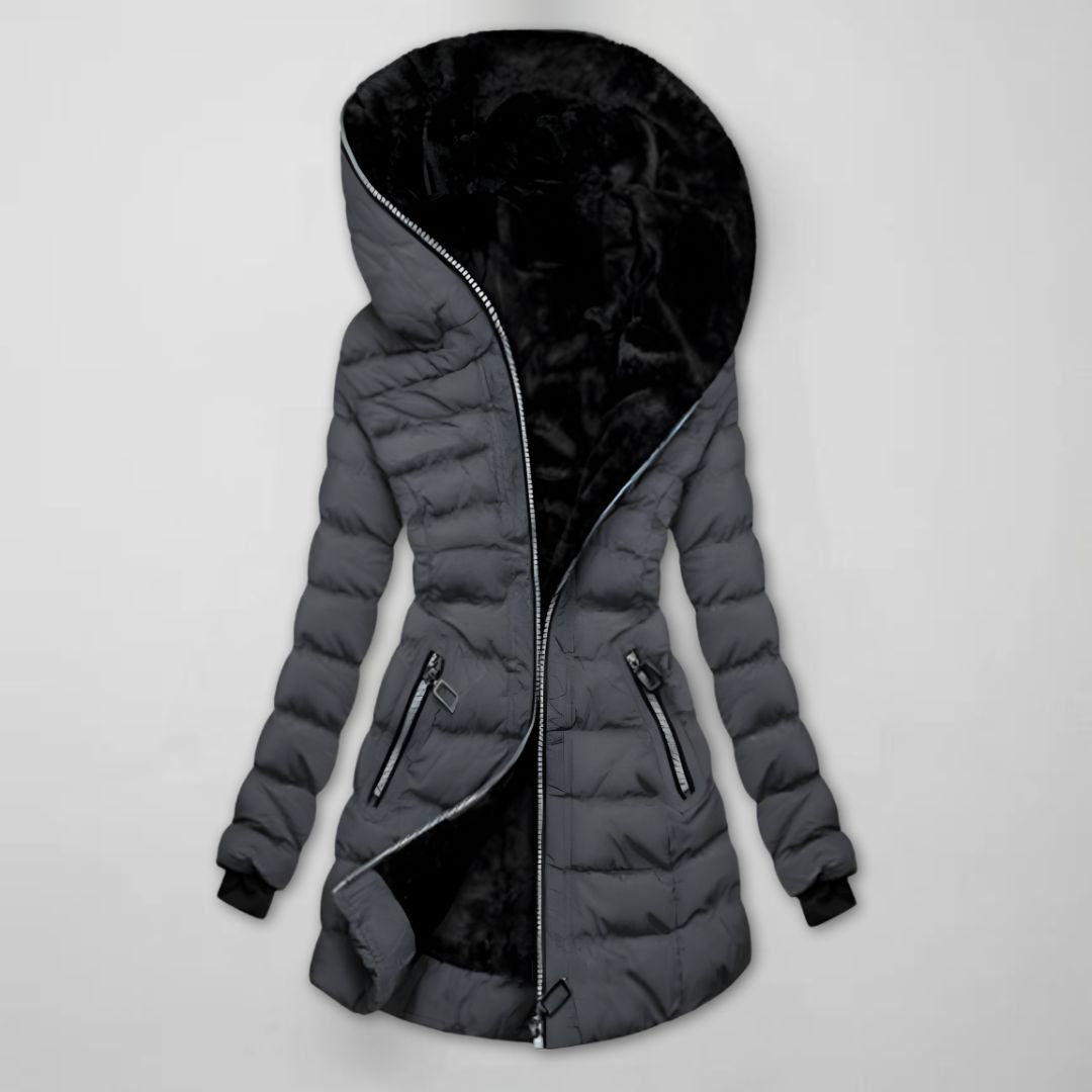 Doudoune longue femme à capuche matelassée - Gris