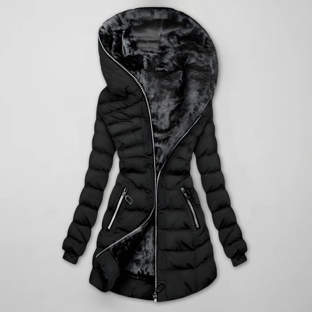 Doudoune longue femme à capuche matelassée - Noir