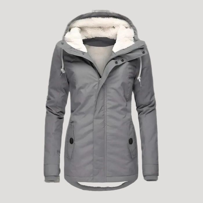 Doudoune longue femme à capuche doublée sherpa