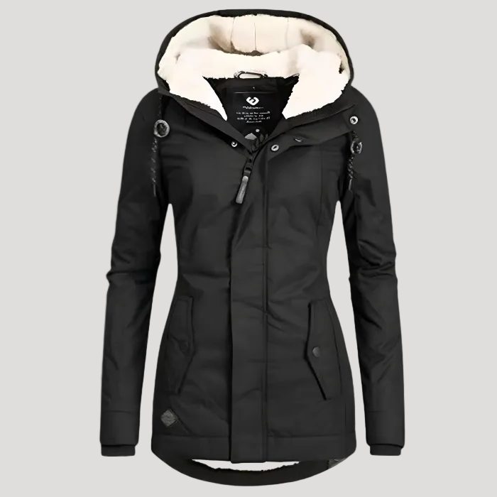 Doudoune longue femme à capuche doublée sherpa